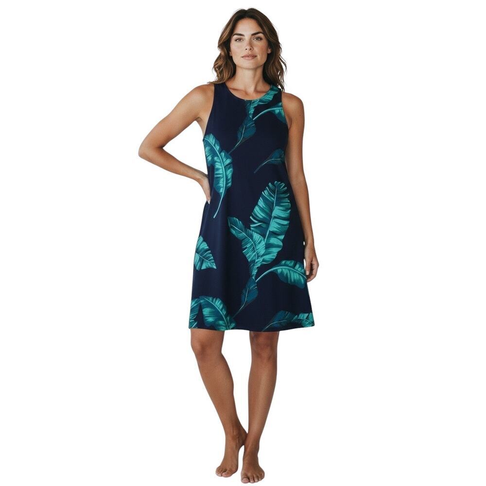28 Palms Sz M Ladies Blue and Green Rayon Tropical Lightweight Dress | EUC